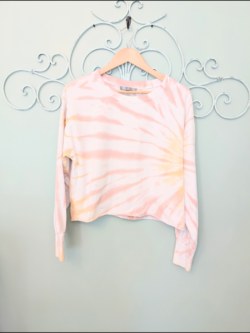 Pastel Pink & Orange Tie-Dye Cropped Long Sleeve Top